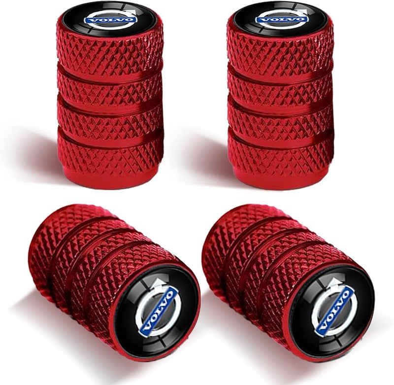 Comburvo 4Pcs Automobile Tire Valve Stem Covers, Corrosion-Resistant Tire Valve Stem Cover Suitable for Caps Compatible with Volvo s60 s90 xc60 xc40 xc90 v60 v90 Series Stem Cap Universal Car Valve Cover Red - Image 1